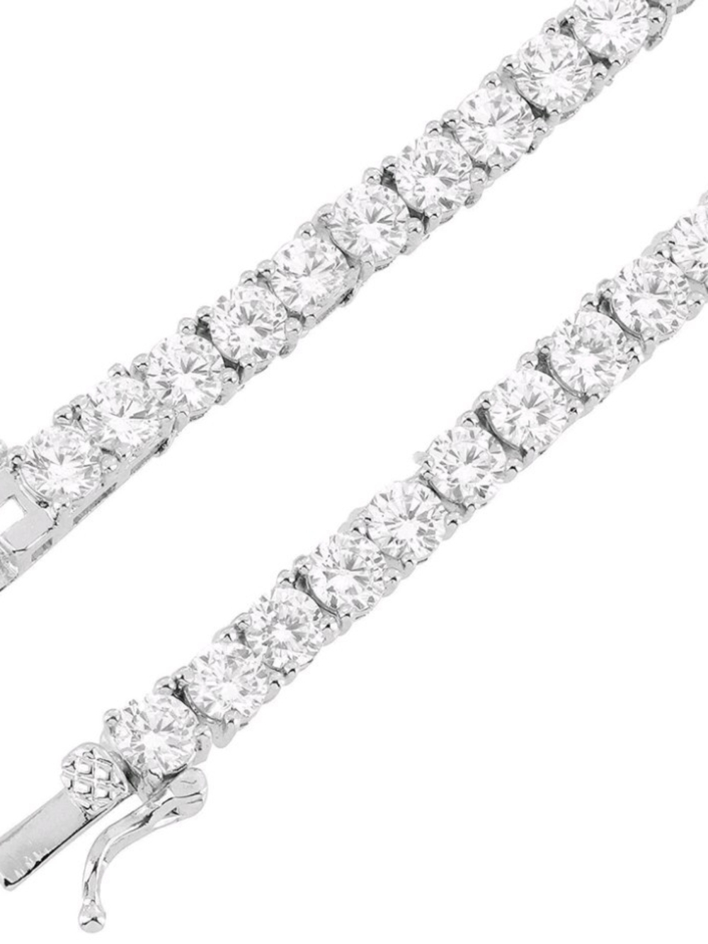 Unisex Classic Silver Tennis Necklace with Clear Crystals 17" - Picture 4 of 4